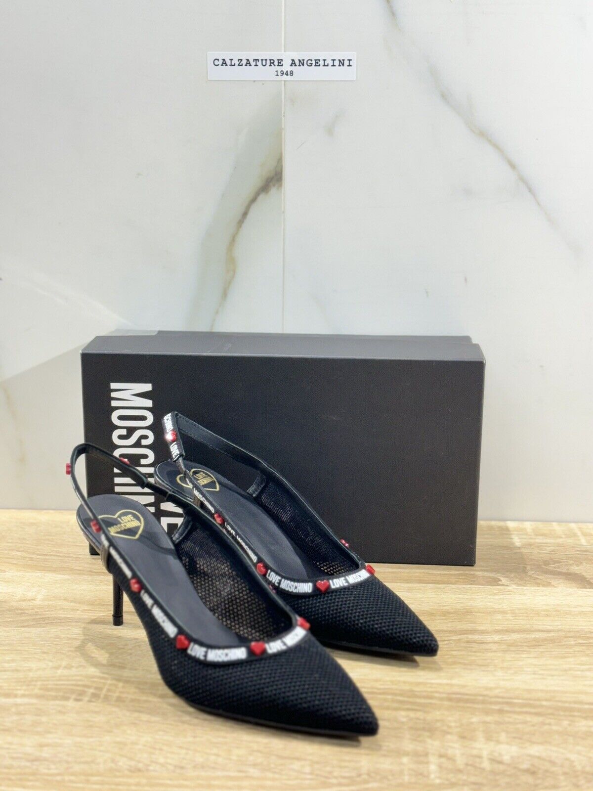 Love Moschino Sling Back Donna Pelle Rete Nero  Casual Love Moschino Shoes 38