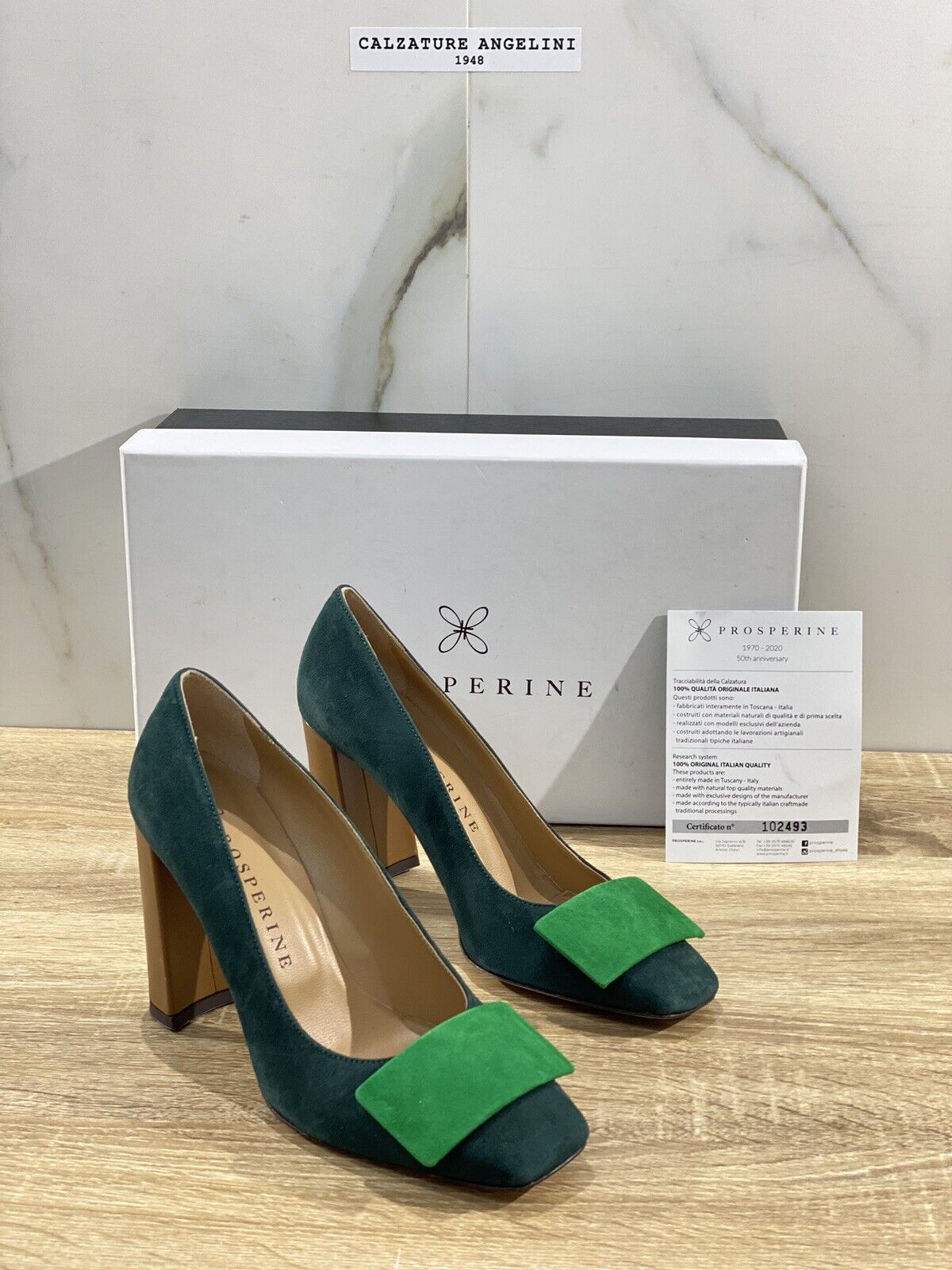 Prosperine Decollete donna in Suede Verde Bosco Cuoio made italy sacchetto 37.5