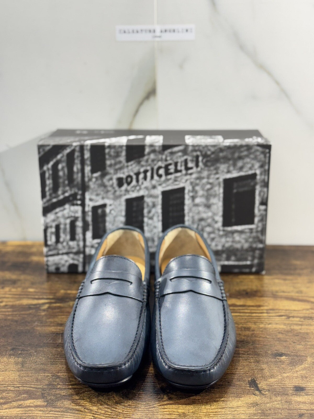 Roberto Botticelli Mocassino Uomo Driver Pelle Blu Made In Italy 42