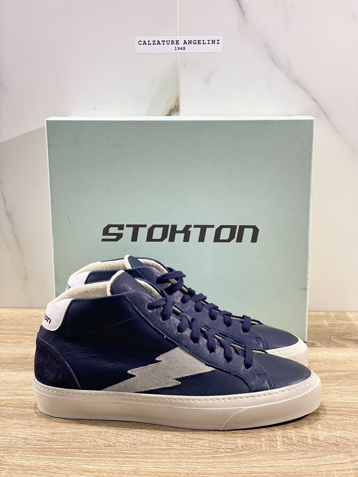 Stokton Sneaker uomo Bolt-U hi top sneakers pelle indaco blu Made in Italy 42