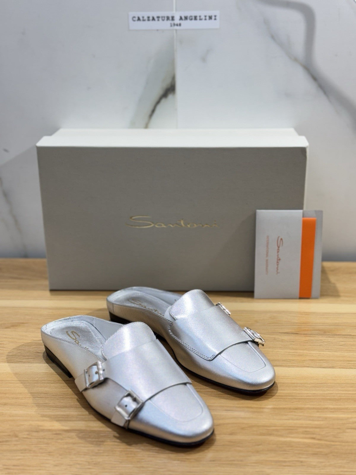 Santoni Sabot Donna Pelle Argento Luxury Santoni Scarpa Donna 37.5