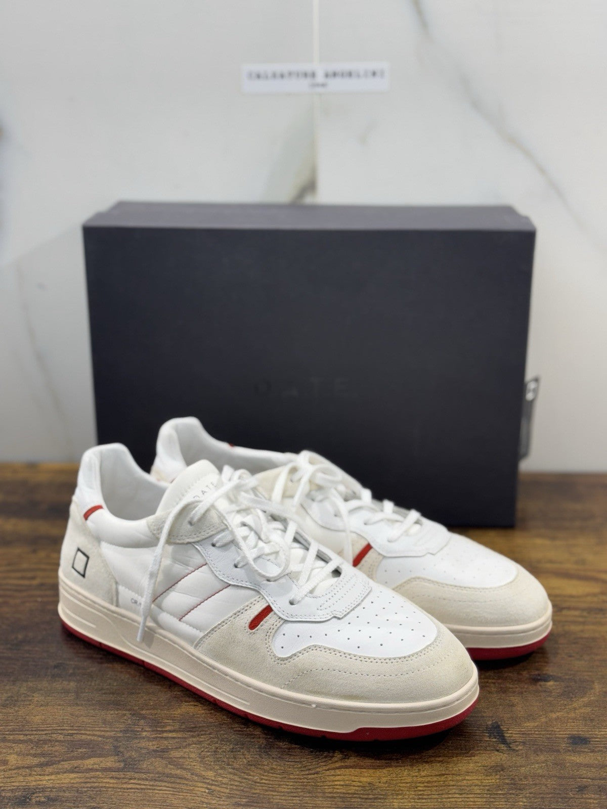 D.A.T.E Court Uomo  sneaker Pelle White Red Casual Shoes 45