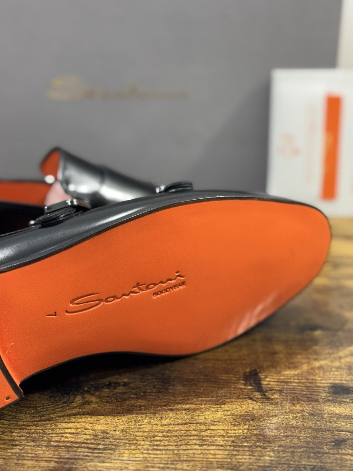 Santoni Doppia Fibbia Pelle Nero Goodyear    Luxury Santoni Scarpa Uomo 41