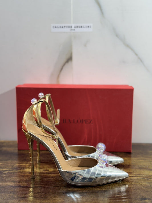 Pura Lopez Sandalo Donna Pelle Silver Gold Casual Sandal 38