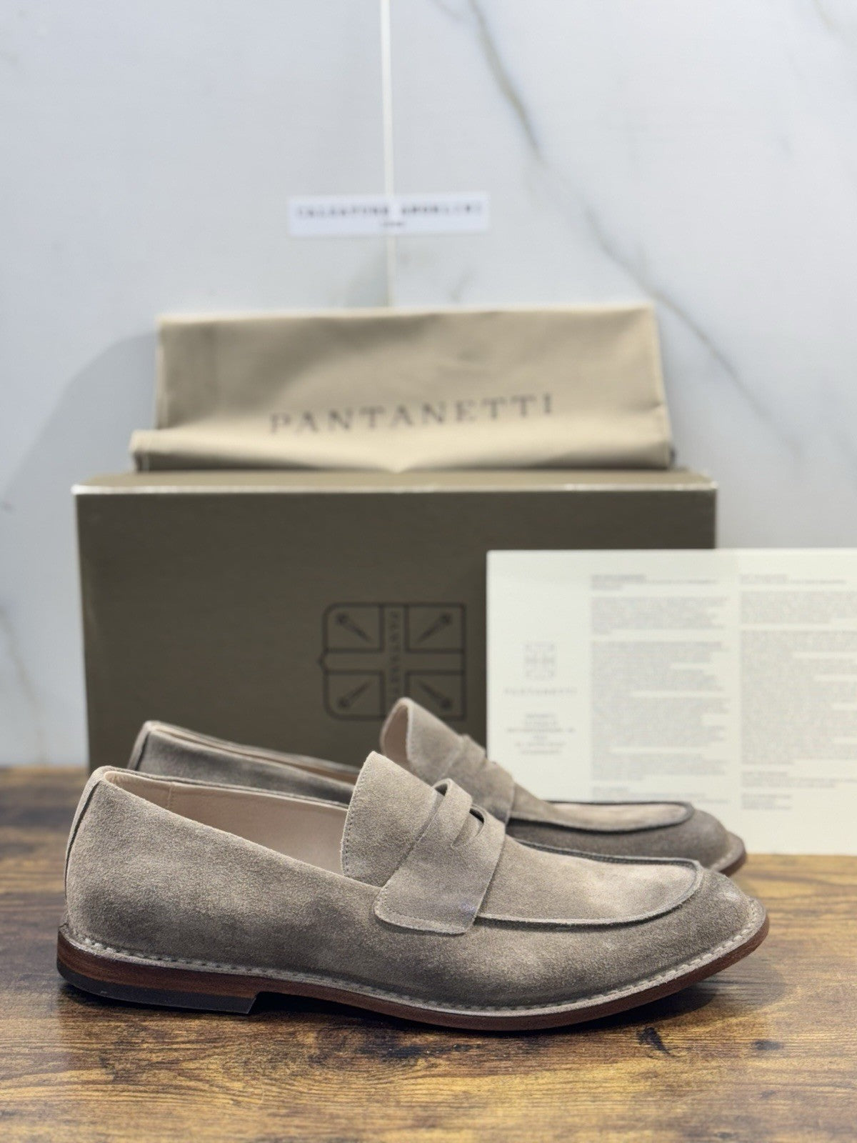 Pantanetti Mocassino Pelle Tortora Suede  Fondo Cuoio Handmade In Italy Uomo 43