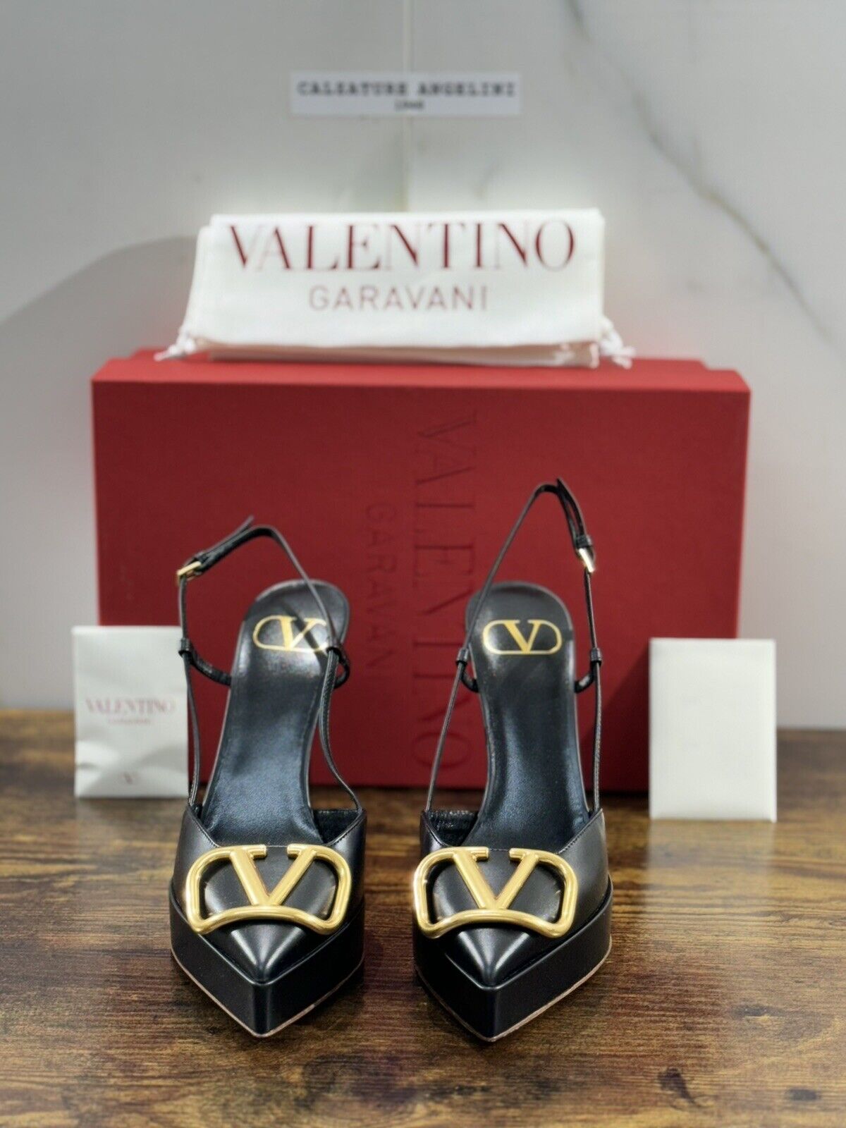 Valentino Garavani Decollete’ Slingback Vlogo Plateau Pelle Nera Luxury 36.5