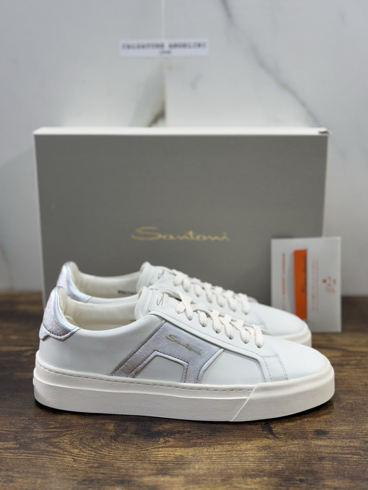 Santoni DBS  Sneaker Pelle Bianca Silver  Luxury Scarpe Santoni Donna 39.5