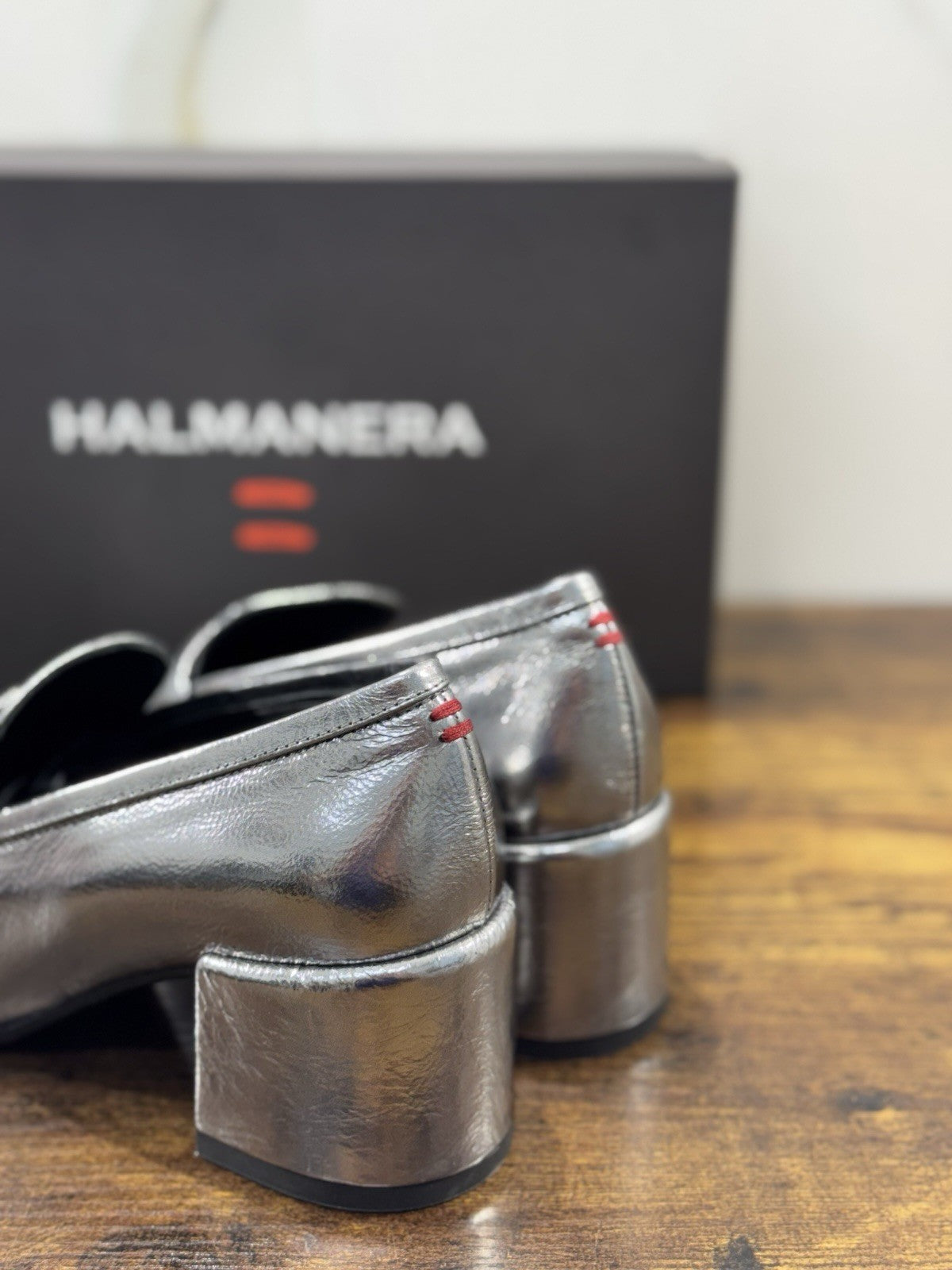 HALMANERA Mocassino   Pelle Acciaio Con Tacco Luxury Made In Italy Donna 41