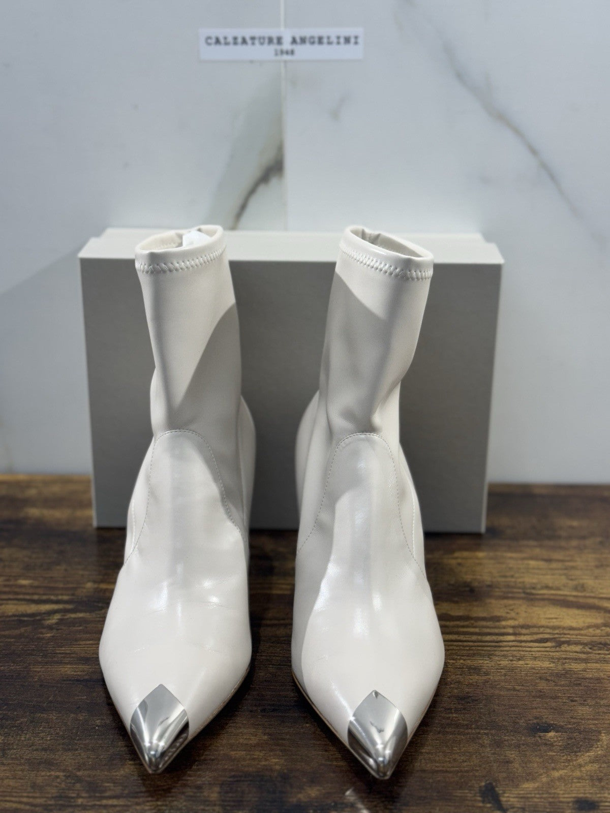 Sergio Levantesi Stivaletto  Pelle. Gesso  Tacco   Luxury Made In Italy Donna 41
