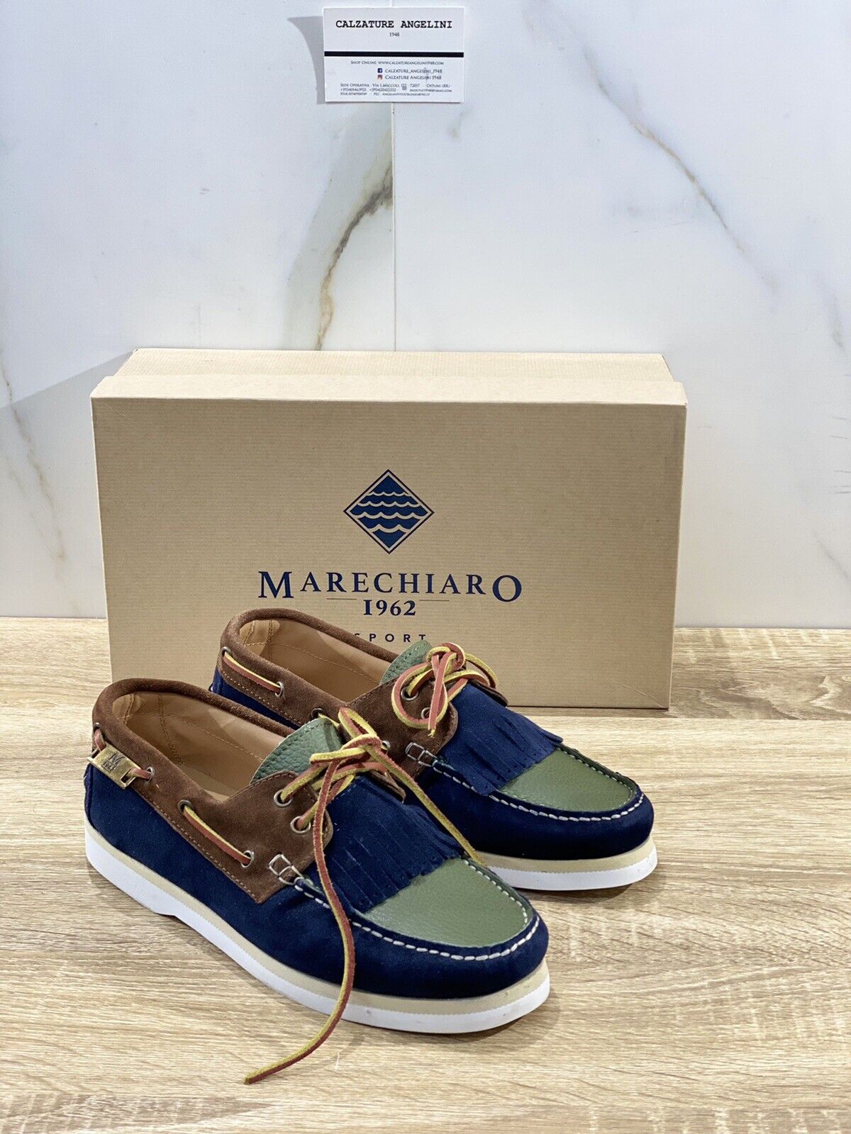 Marechiaro 1962 uomo mocassino Boat Shoes Made In Italy Suede Multi Blu 40