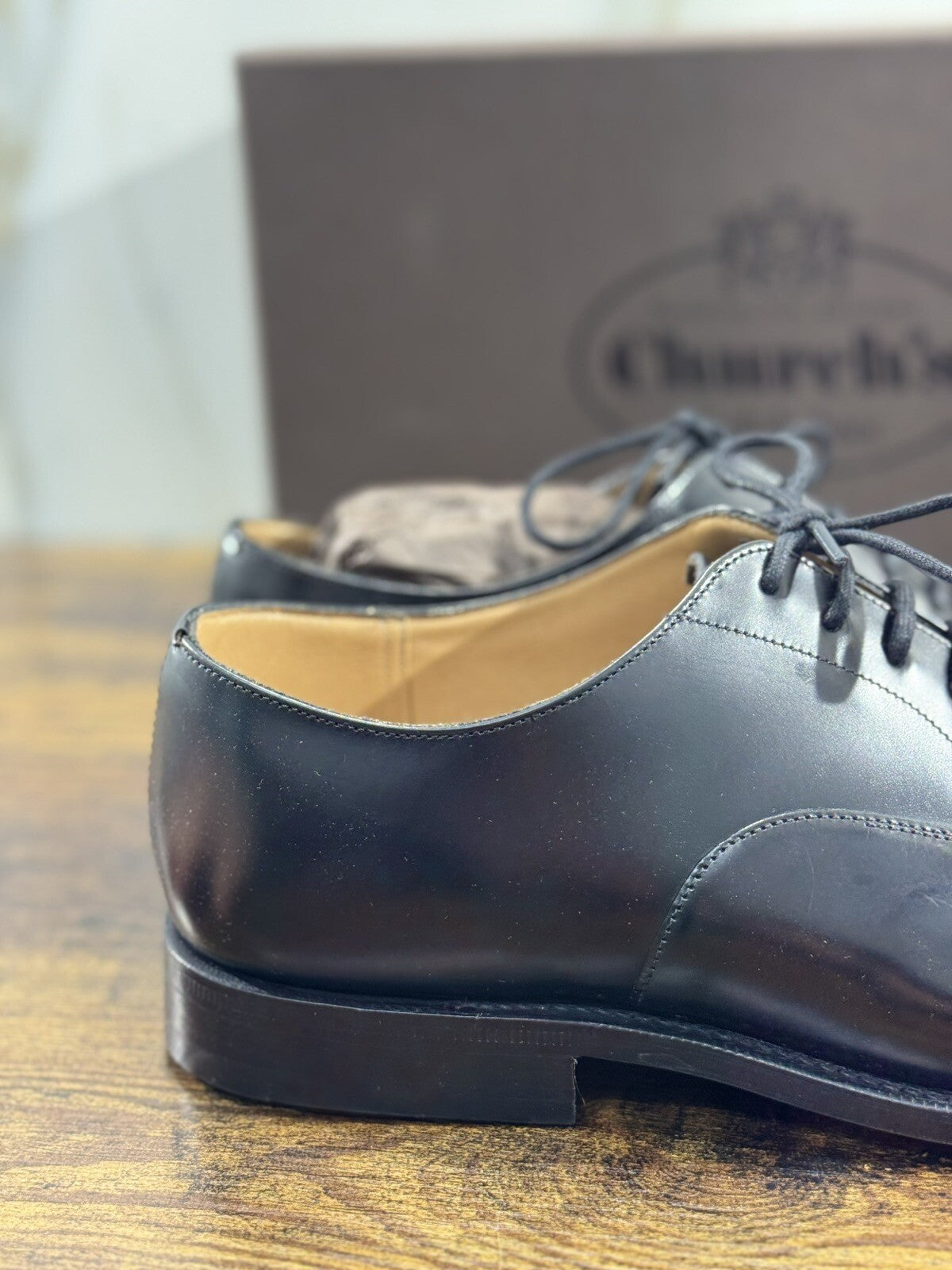 Church’s Scarpa Uomo Consul Stringata Polish Binder Pelle Nera Custom Grade 40.5