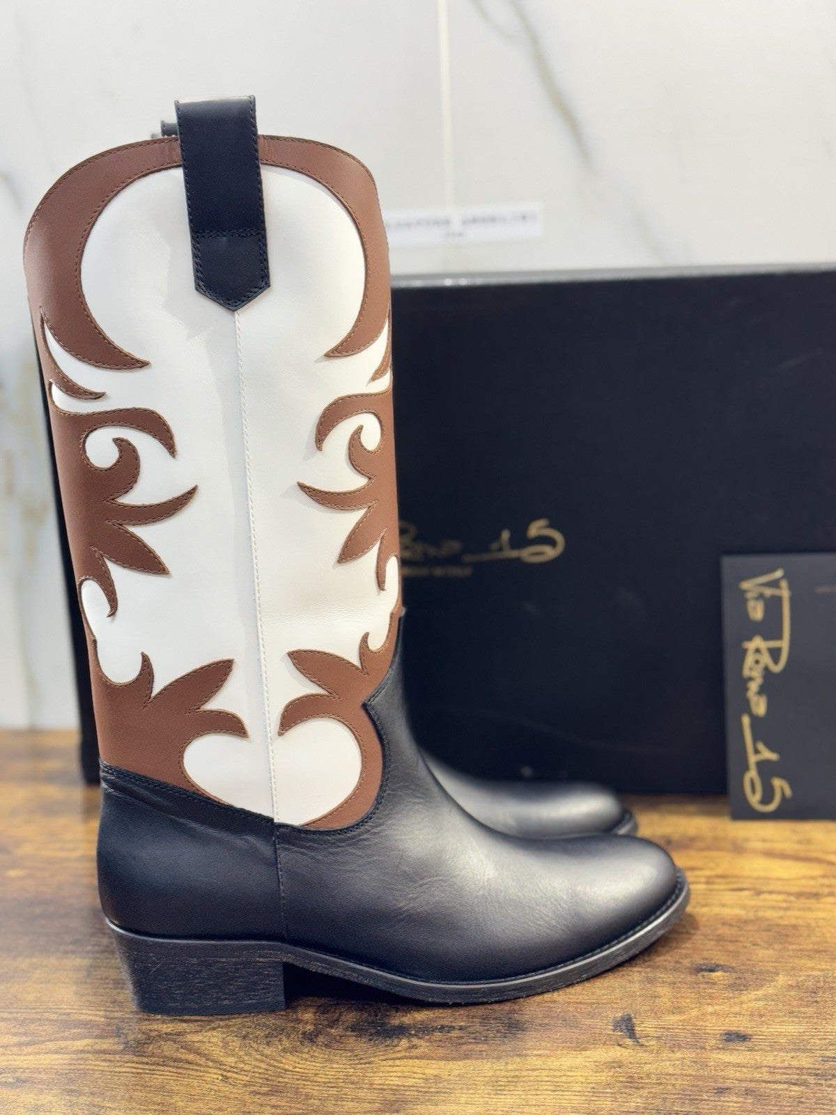 Via Roma 15 Texano Pelle Nero Noce Casual Texan Boot Donna 36