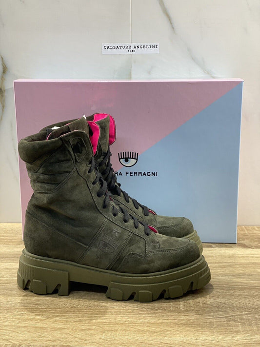 Chiara Ferragni combat boot suede military green casual boot 41