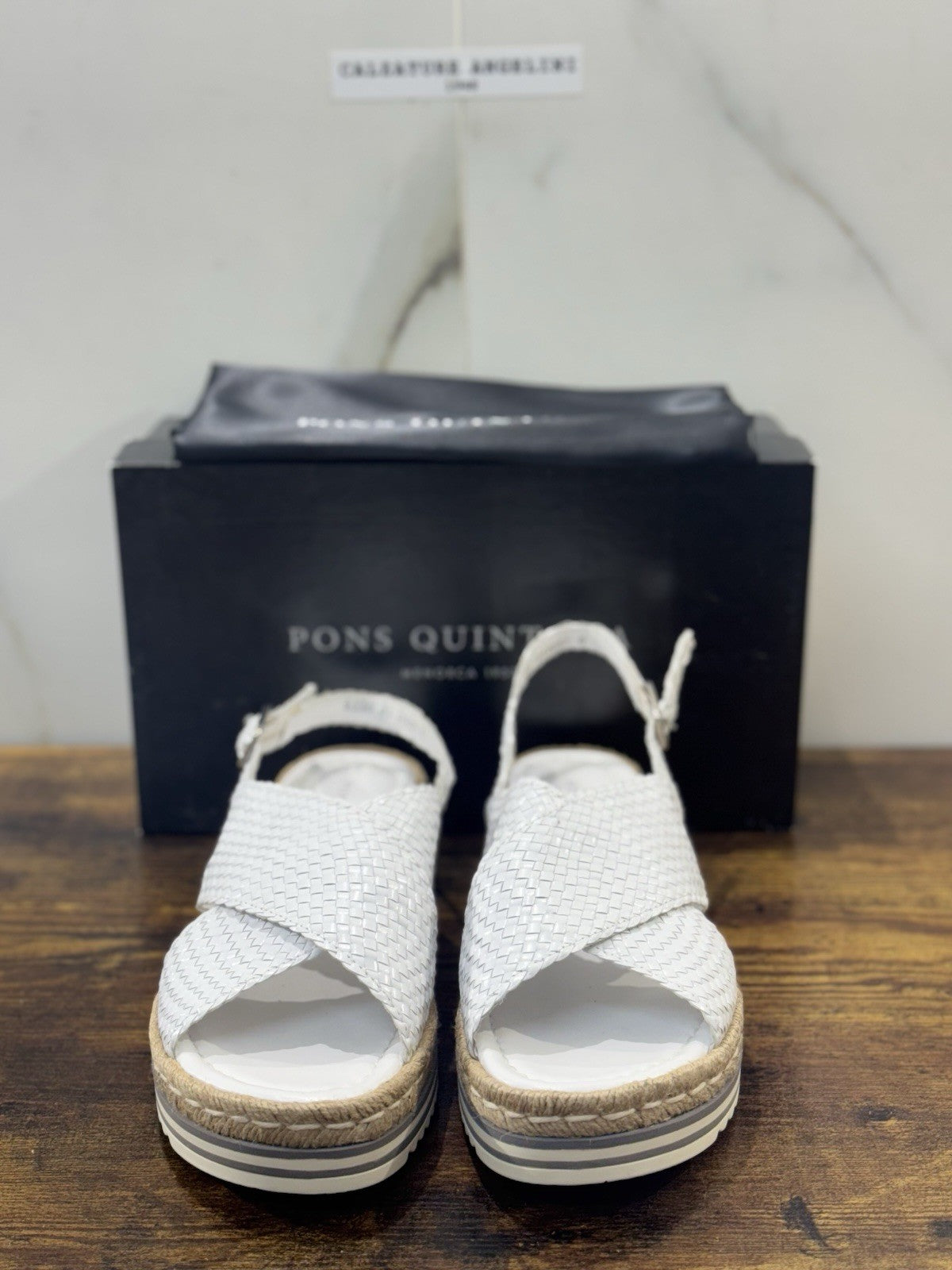 Pons Quintana Sandalo Milan Donna   Pelle Bianco   Handmade Con Zeppa 41