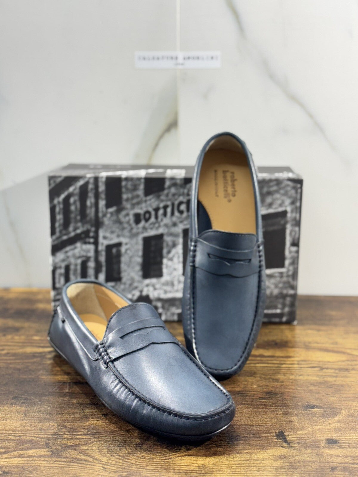 Roberto Botticelli Mocassino Uomo Driver Pelle Blu Made In Italy 42