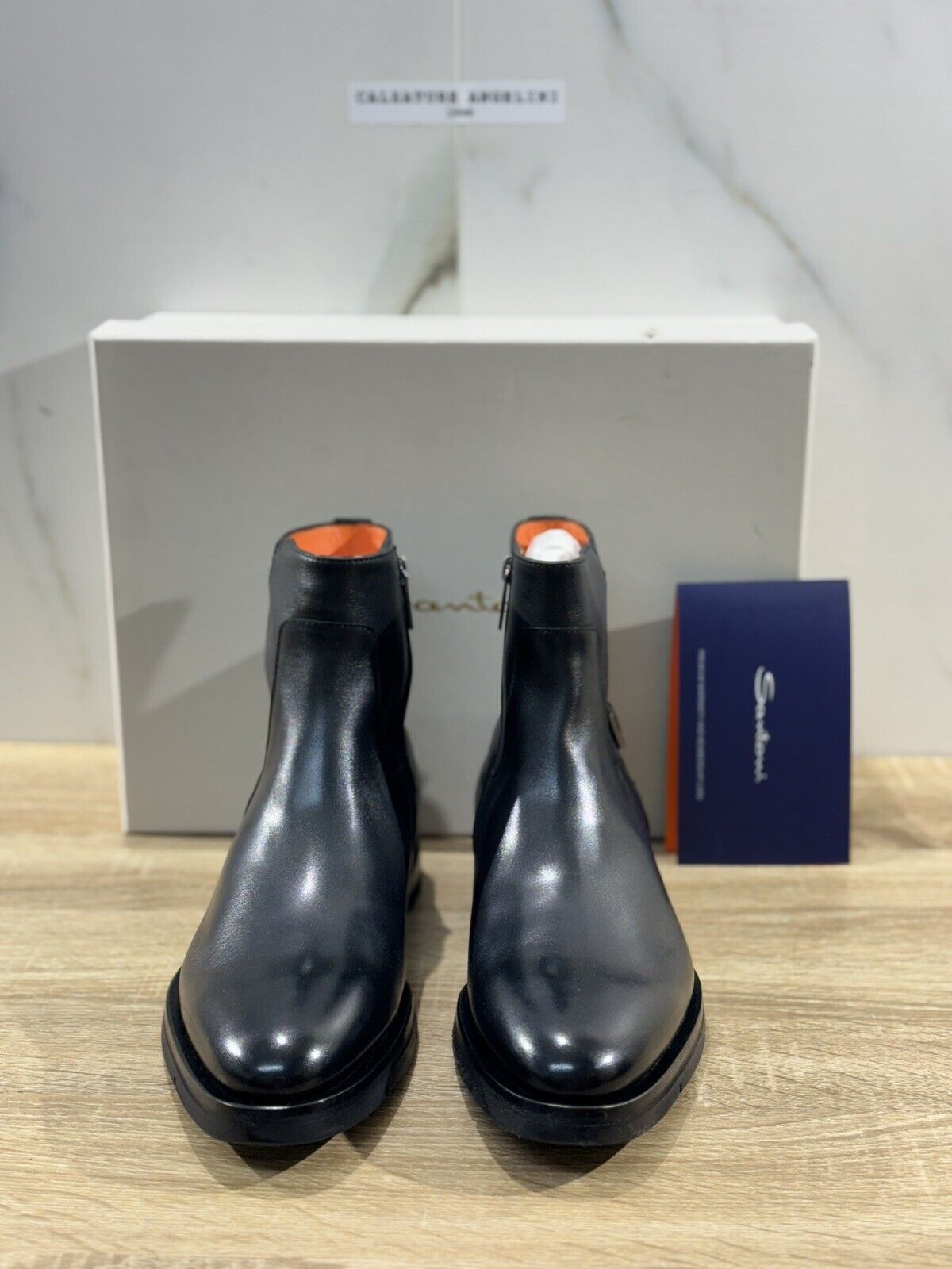 Santoni Stivaletto Uomo Chelsea  Boot Pelle Nero Luxury Men Boot Santoni 41