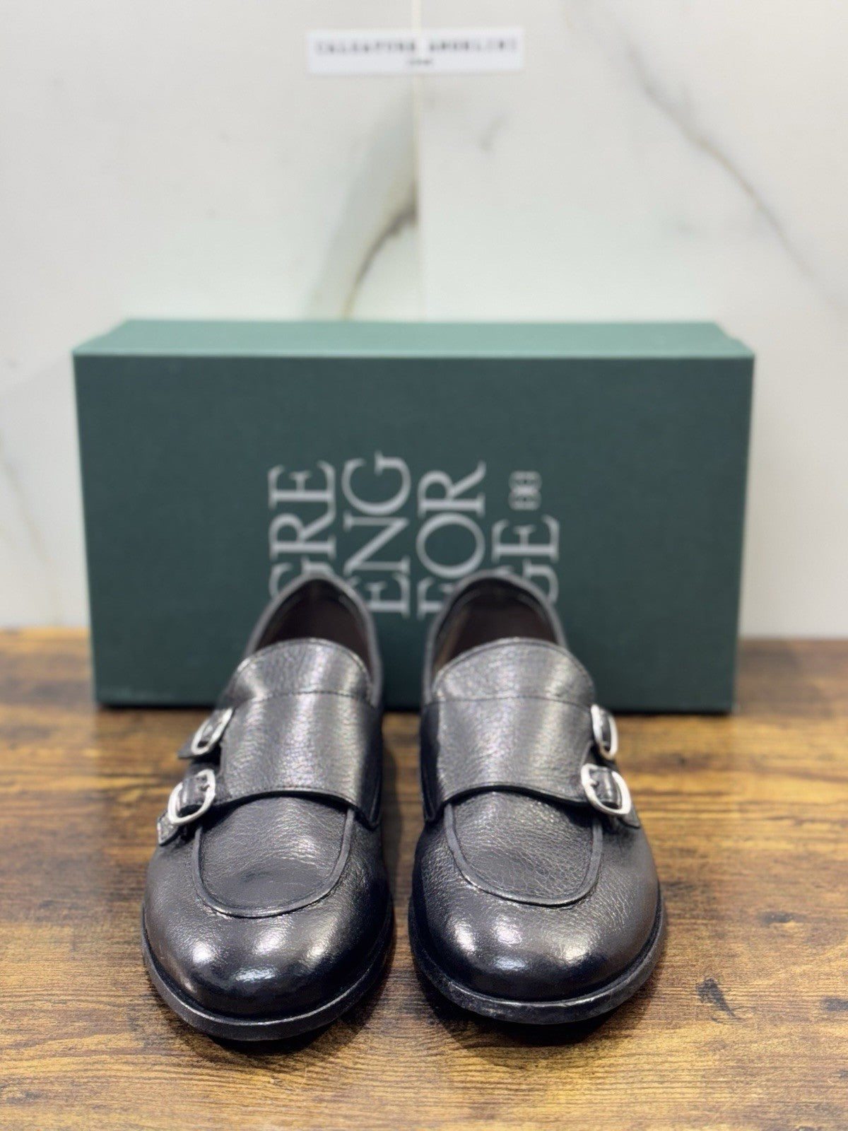 Green George Mocassino Doppia Fibbia Pelle  Cervo Nero Uomo 42.5