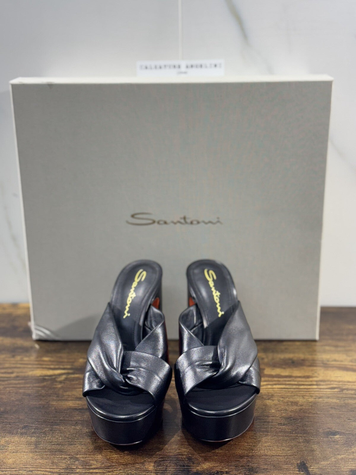 Santoni Sandalo Donna In Pelle Nero  Super Soft Luxury Woman Shoe 39