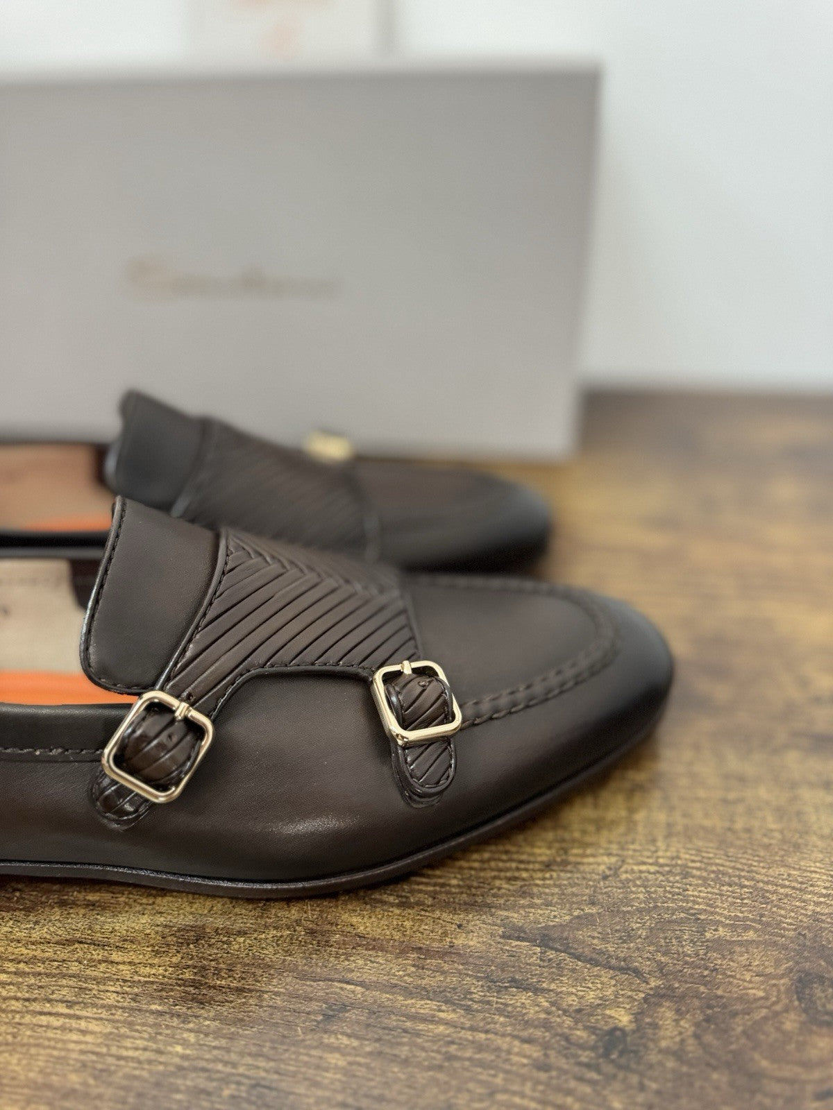 Santoni Double Buckle Goodyear Pelle Marrone  Luxury Scarpa Santoni Uomo 43