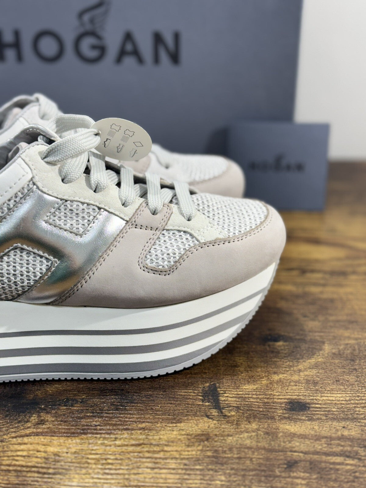Hogan H222 sneaker Donna maxy zeppa extra light Grey  pelle 39.5