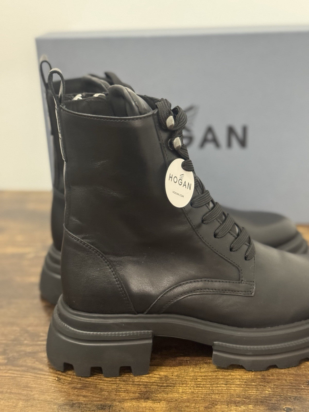 Hogan H674 Combat Boot Pelle Nero Extra Light Memory Foam Donna 40