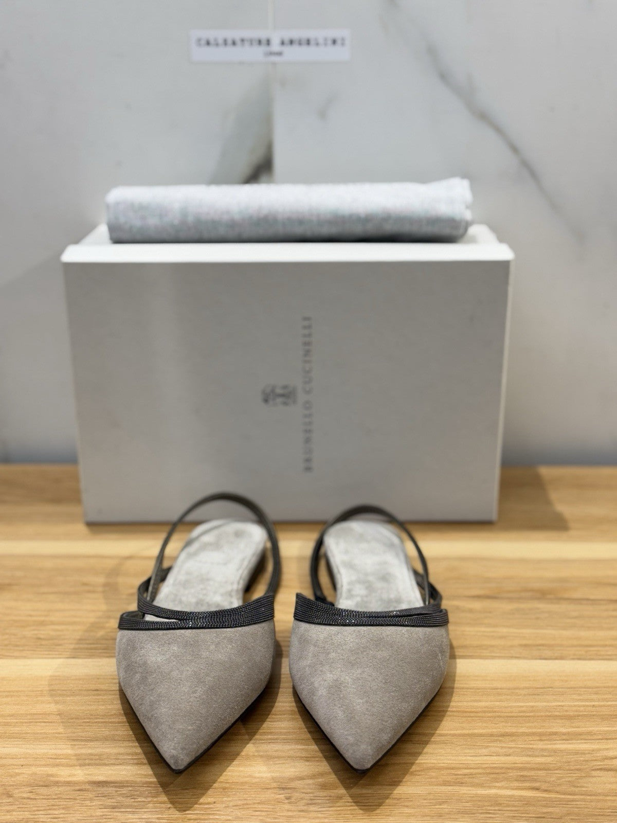 Brunello Cucinelli Sling Back Suede Grey Luxury Cucinelli Scarpa Donna 37