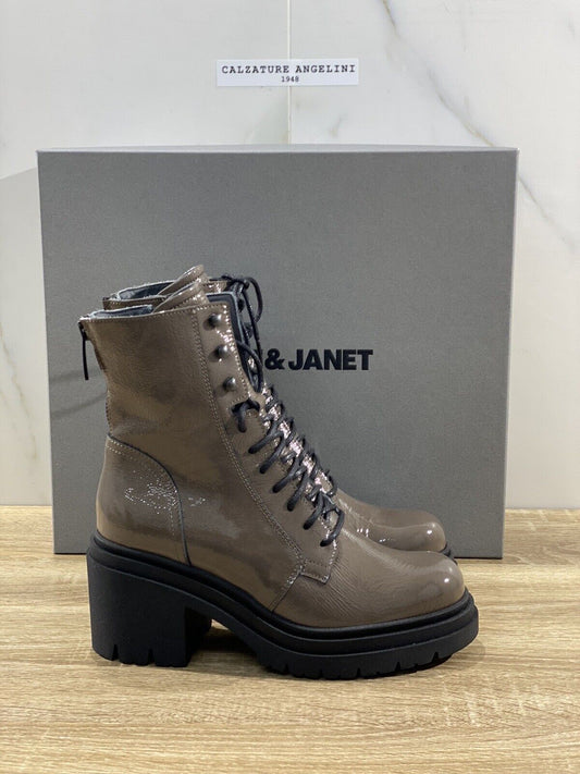 Janet & Janet Tronchetto Donna Flora Pelle Fango Casual Boot Donna 35