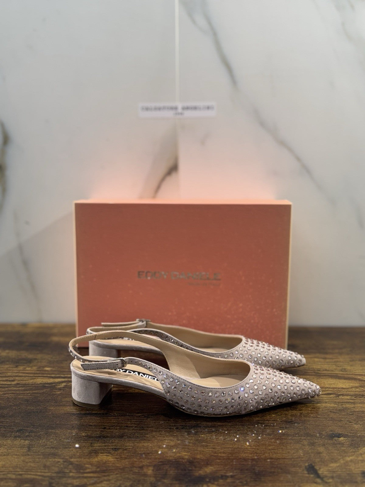 Eddy Daniele Sandalo Sling Back Nude    Real Swarovski Con Tacco Donna 38