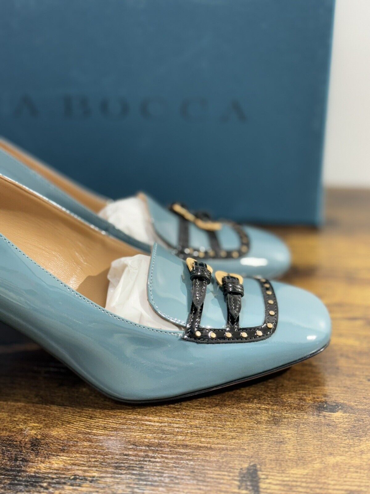 A.Bocca Two For Love Mocassino Donna Pelle  Cielo    Tacco Luxury Handmade 39