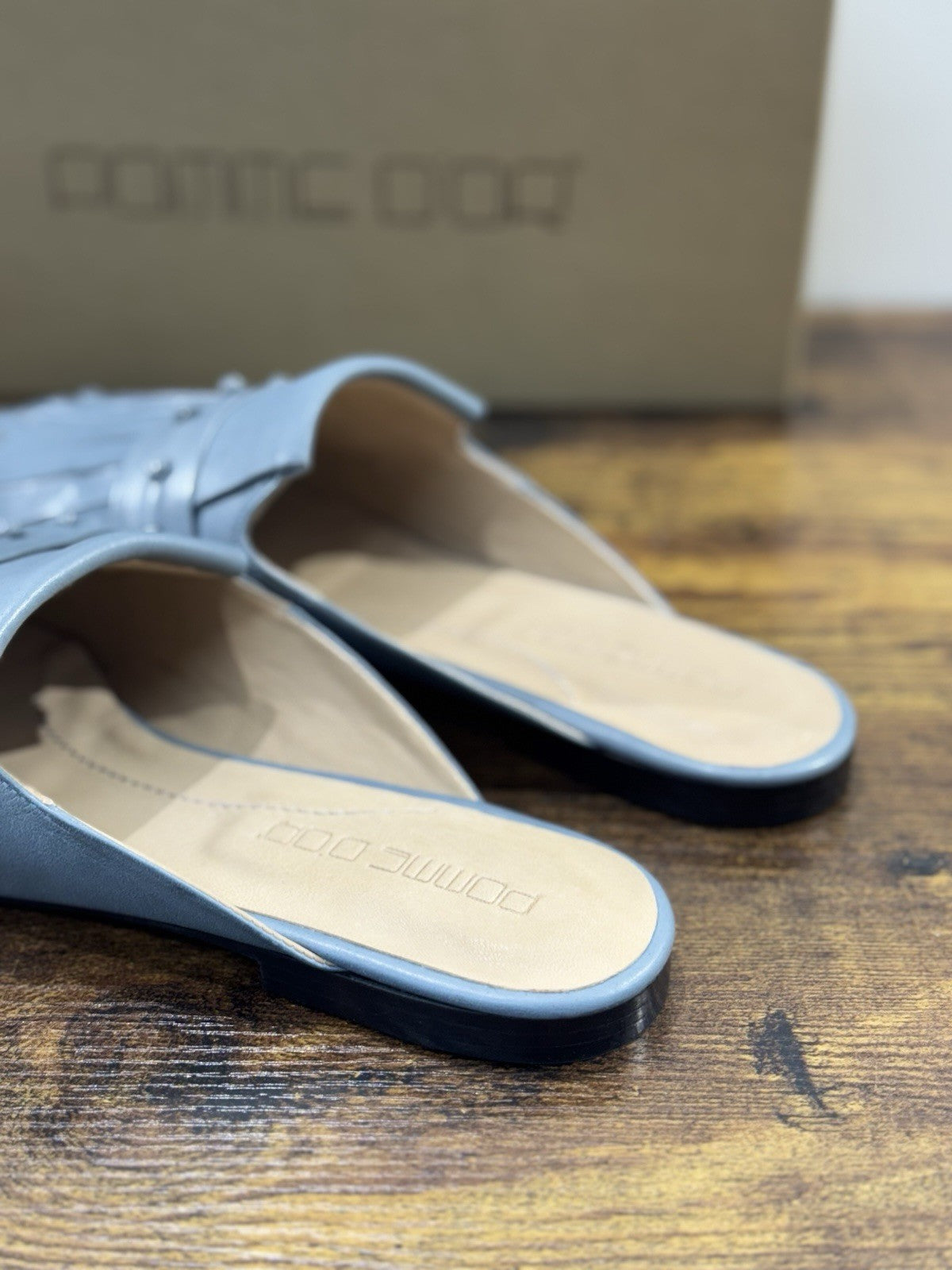 Pomme D’or Mules  Pelle Dusty Blue    Luxury Handmade Woman Pomme D’or Donna 40