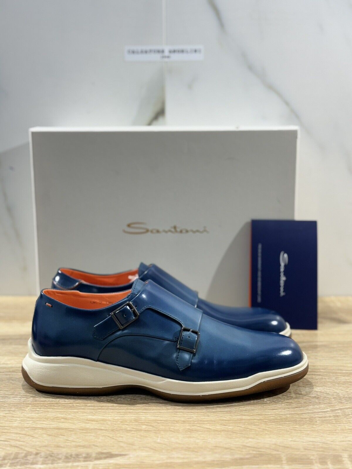 Santoni Doppia Fibbia   Uomo  Pelle Blu     Men Shoes Santoni Luxury 43