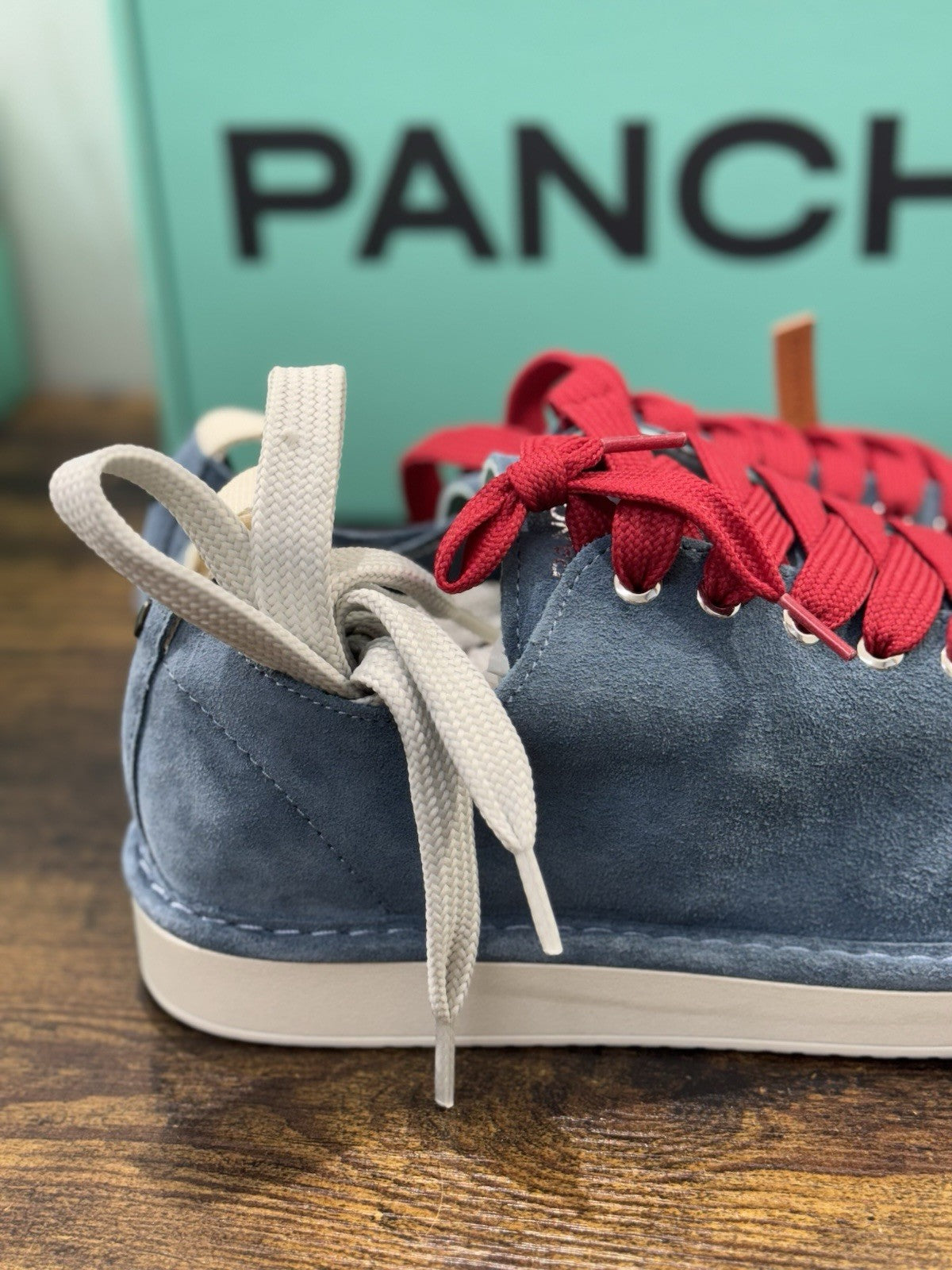 Panchic Lace Up Scarpa Suede Red   Blu Casual Uomo 45