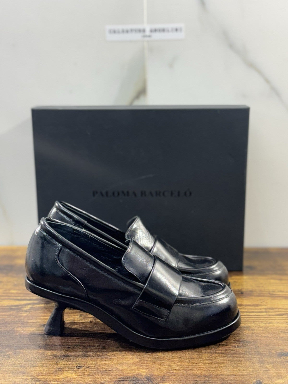 Paloma Barcelo’ Mocassino Nela     Pelle Nera Con Tacco     Casual Loafer 40