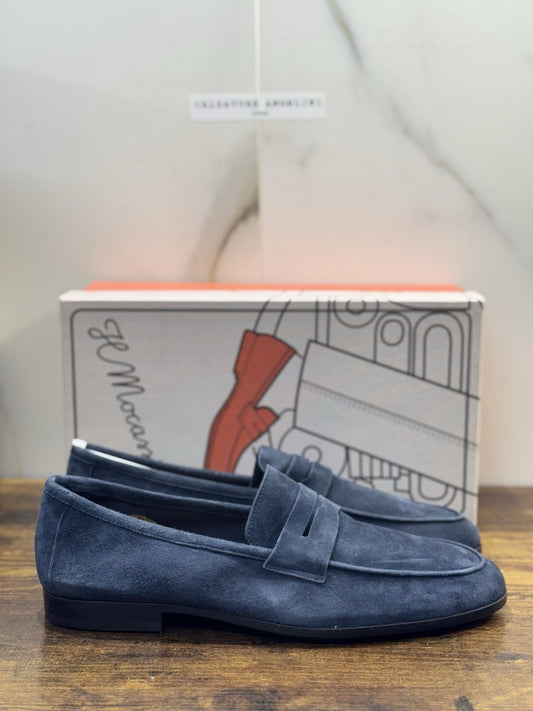 Il Mocassino Tasca    Pelle Suede Blu   Fatto In Italia Uomo 43