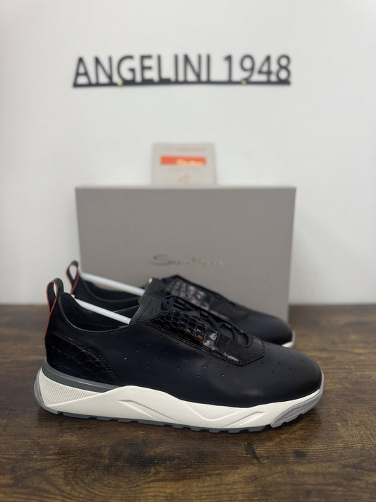 Santoni Innova Sneaker Pelle Blu Casual Luxury Santoni Scarpa Uomo 45