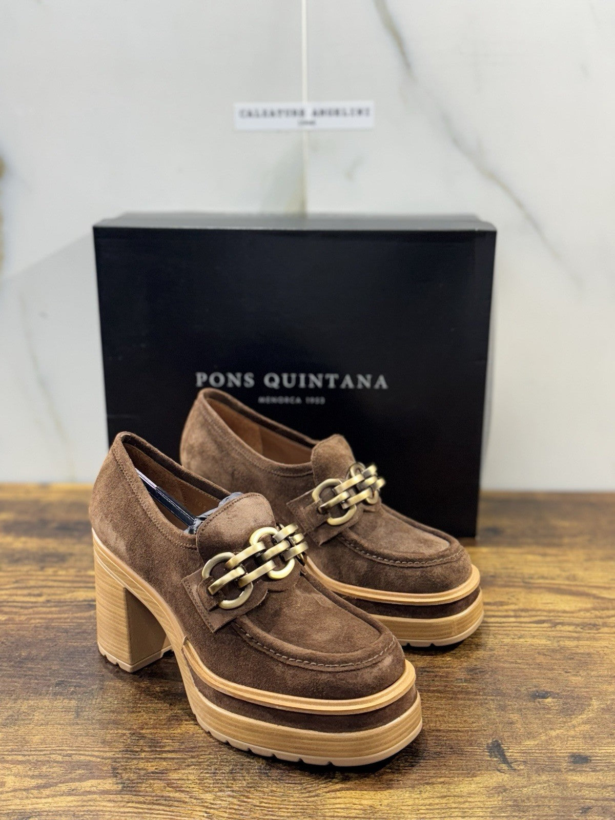 Pons Quintana Mocassino Donna Pelle Suede Brown  Con Tacco  Casual Loafer 38