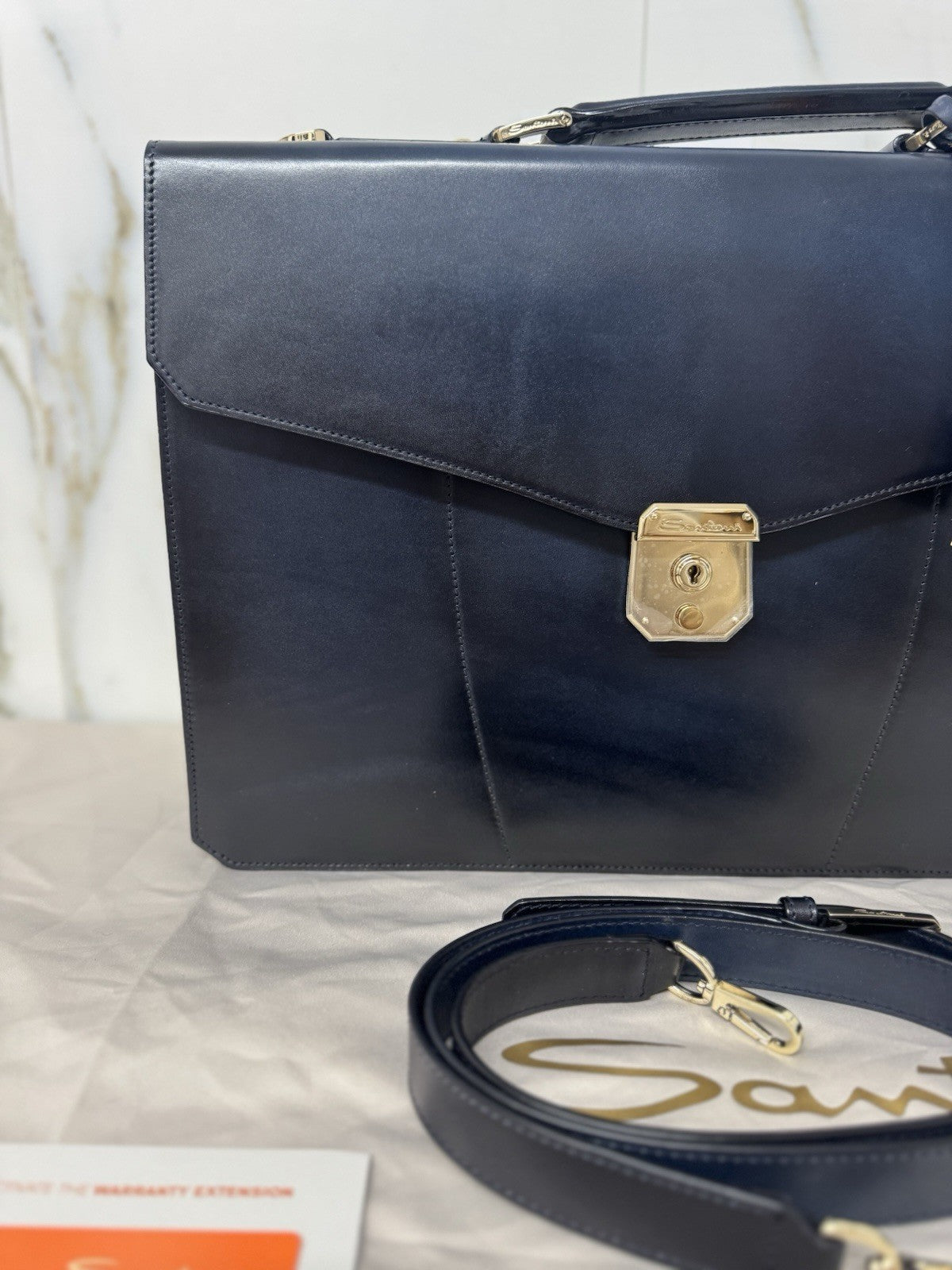 Santoni Cartella Da Lavoro Professionale Luxury Bag Santoni Blu Anticato Uomo 
