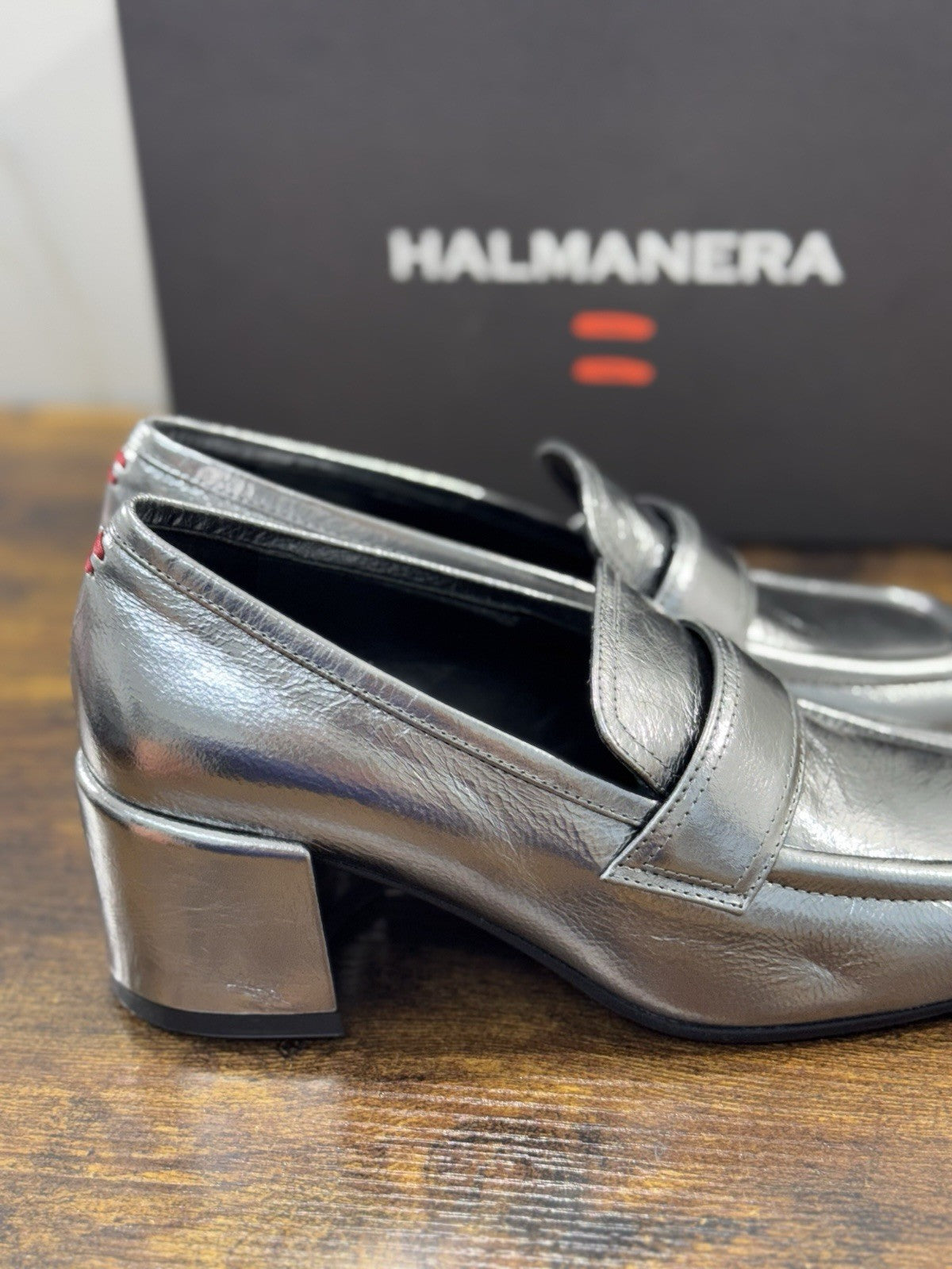 HALMANERA Mocassino   Pelle Acciaio Con Tacco Luxury Made In Italy Donna 41