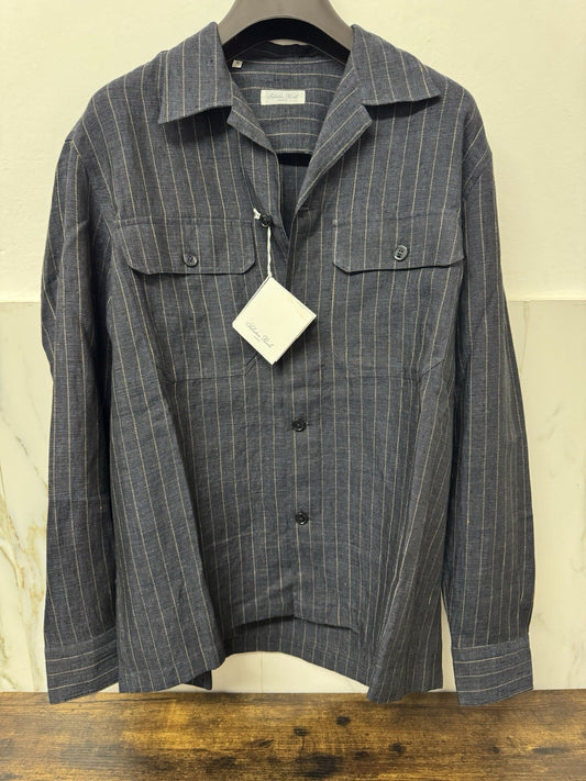 Salvatore Piccolo Napoli Giacca 100% Lino Gessata Blu Luxury Made In Italy S