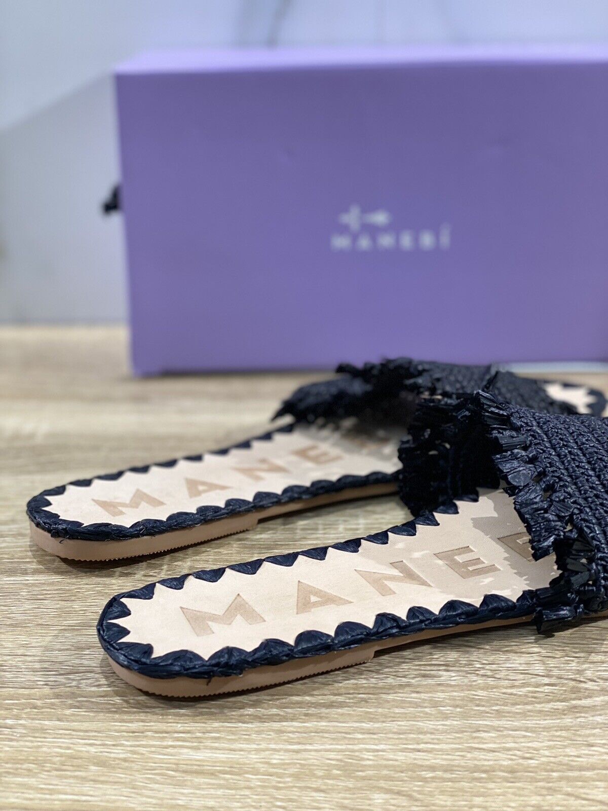 Manebi’ Sandalo Donna Ciabatta In Raffia Nera Luxury 36