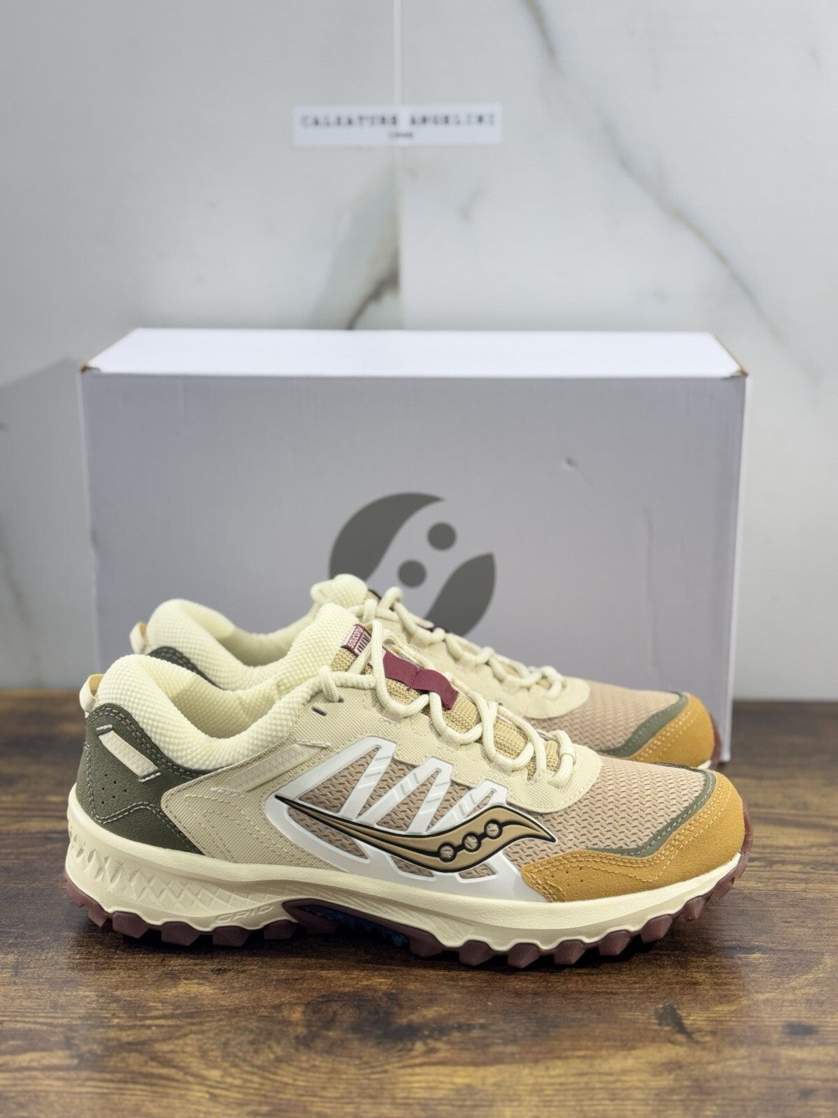 Saucony Grid Peak Sneaker Uomo Tan Green    Casual Saucony Trail Sneaker 42.5