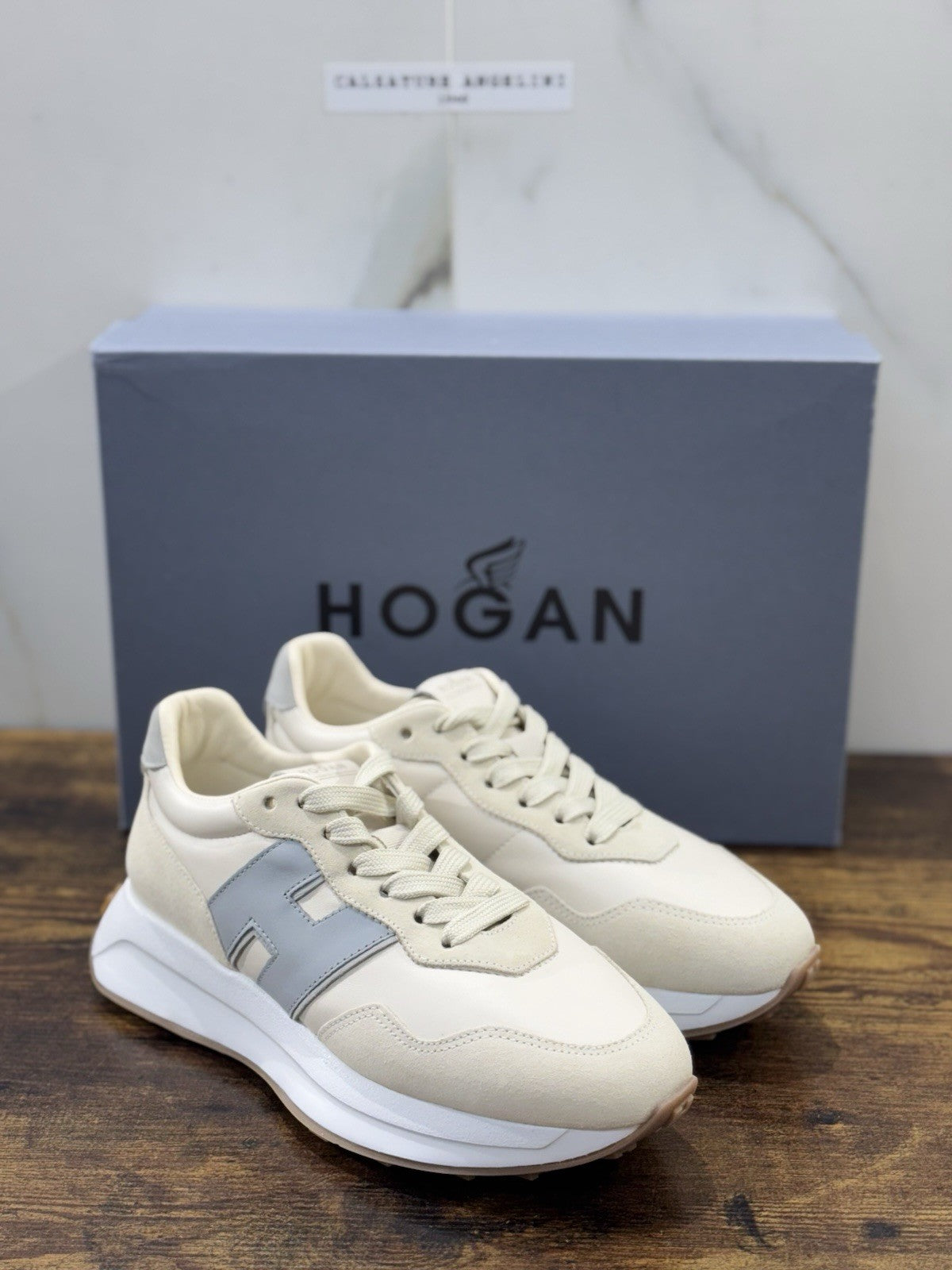 Hogan H641 Sneaker Pelle Beige Celeste Memory Foam        Hogan Scarpe Donna 40