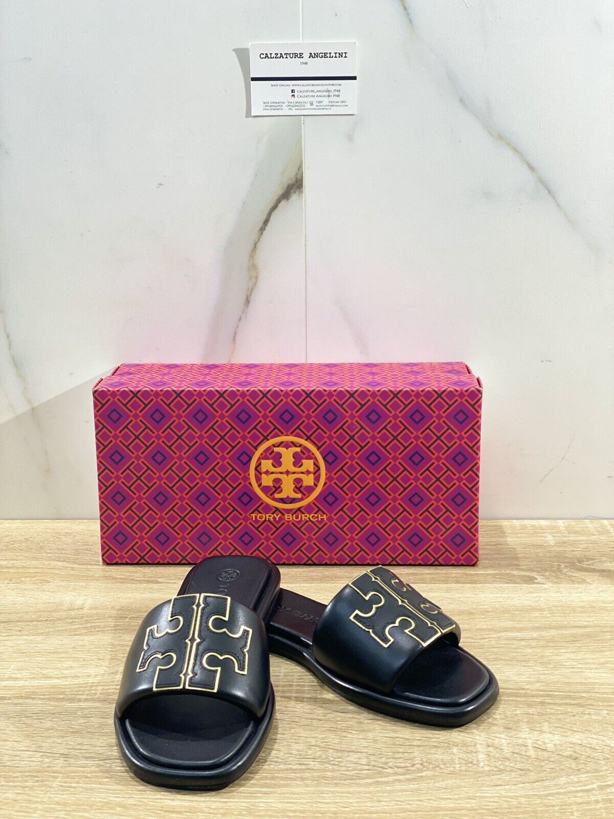 Tory Burch Doublet Sport Slide Sandal In Pelle Nera Luxury Woman Shoe 36.5