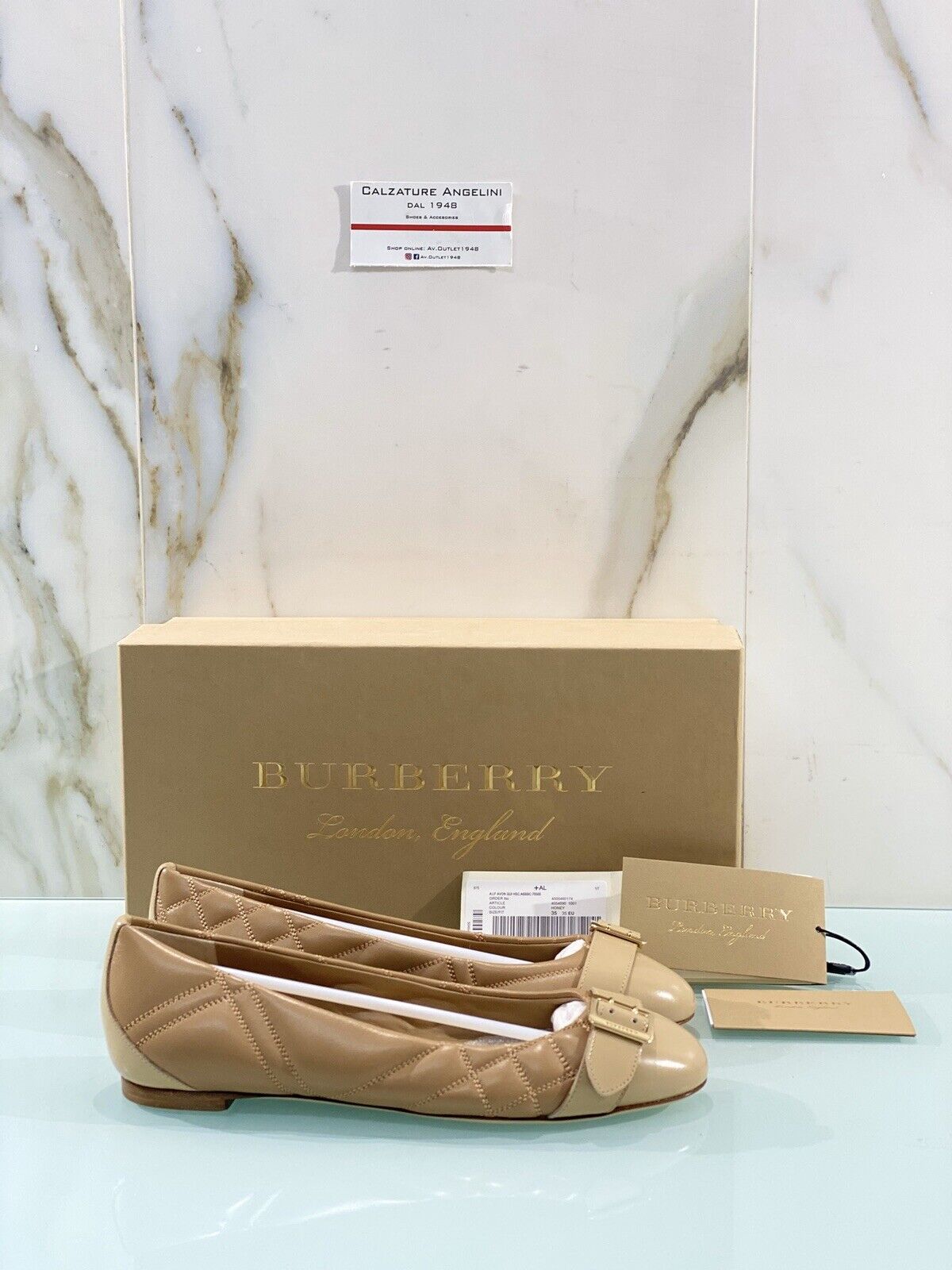 Ballerina Burberry Donna Avon Hsc In Pelle Beige Fondo Cuoio 35 Luxury Burberry