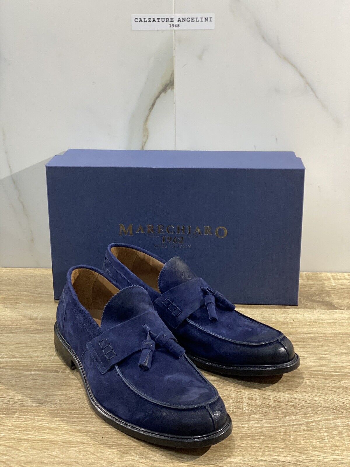 Marechiaro 1962 Mocassino Uomo Pelle Suede Blu  Fully Made In Italy 44