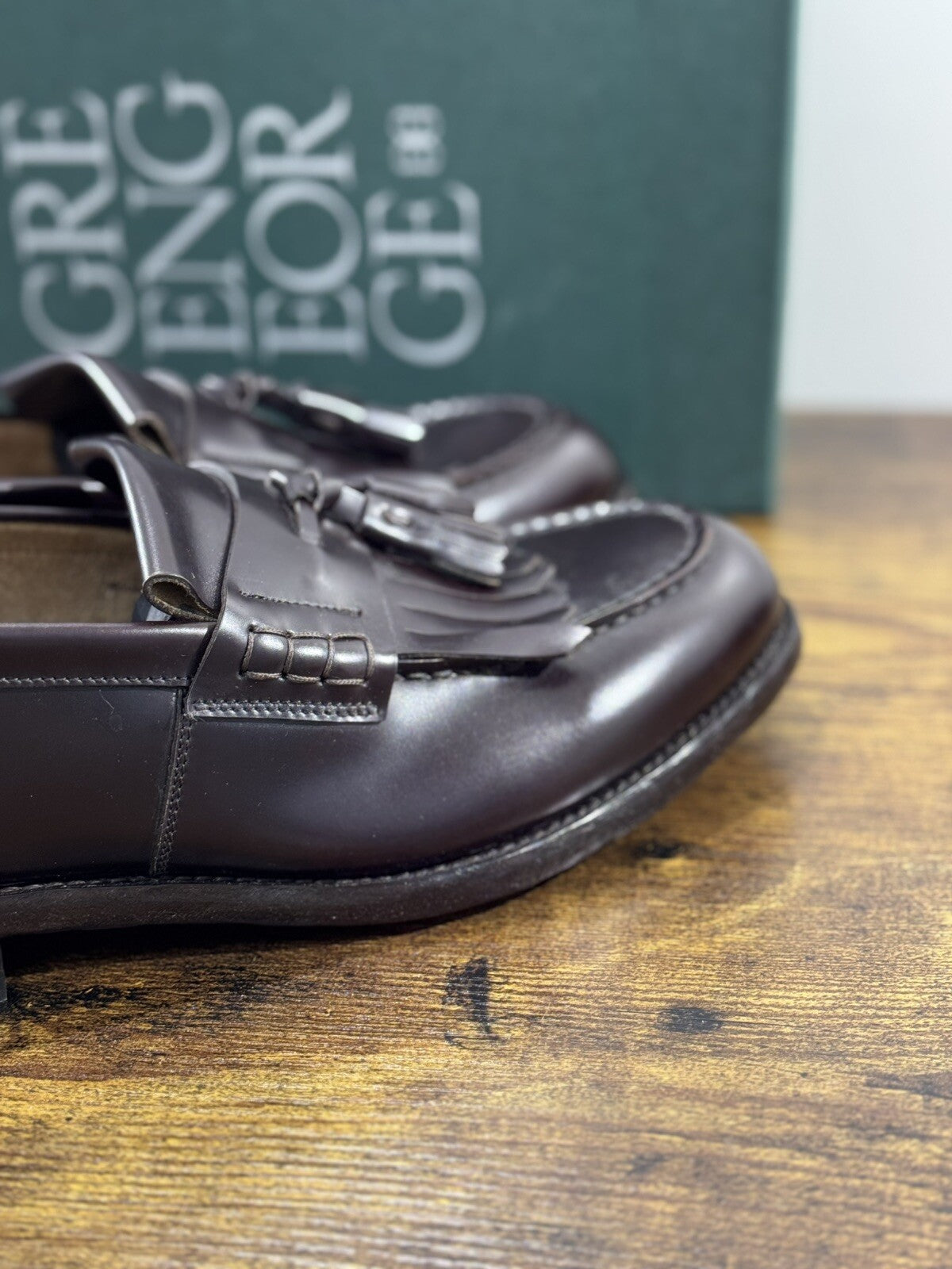 Green George Scarpa Uomo Mocassino  Nappine Pelle Brown     Luxury Handmade 43