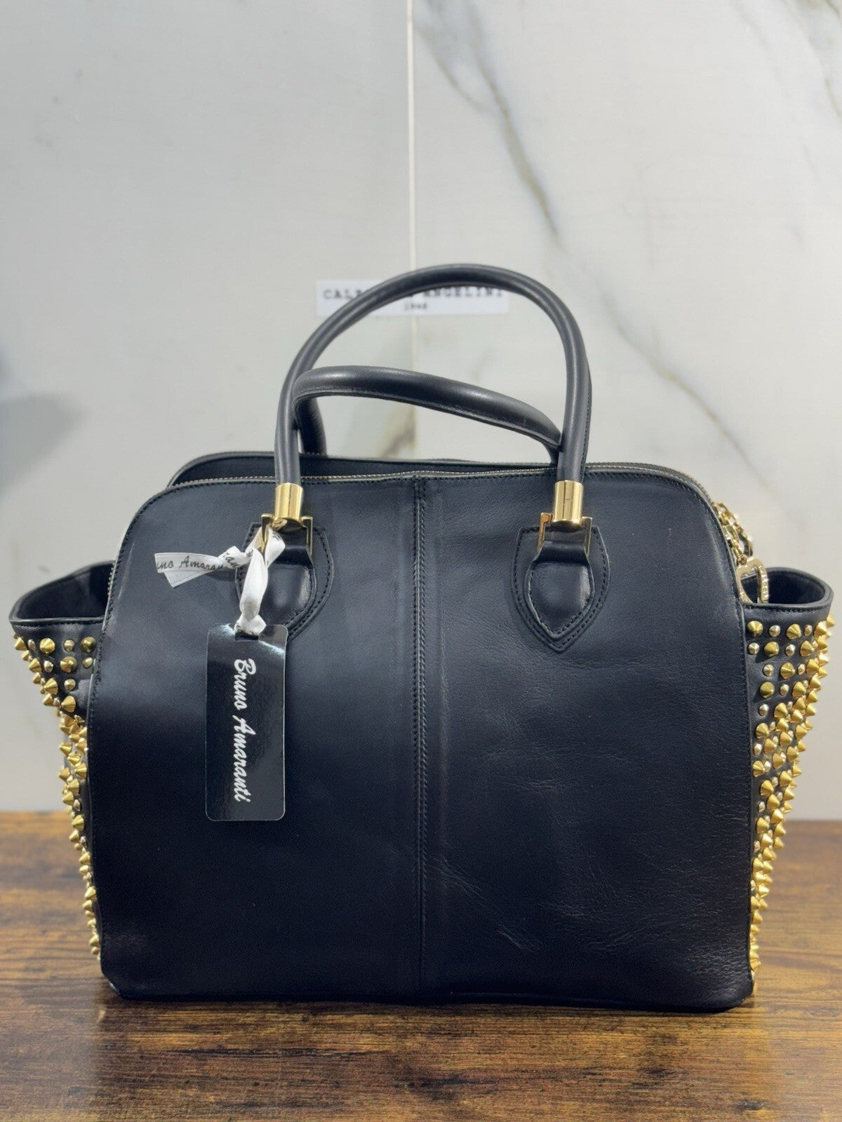 Bruno Amaranti Borsa Donna In Vera Pelle   Luxury Craftmanship Bag  Borchie