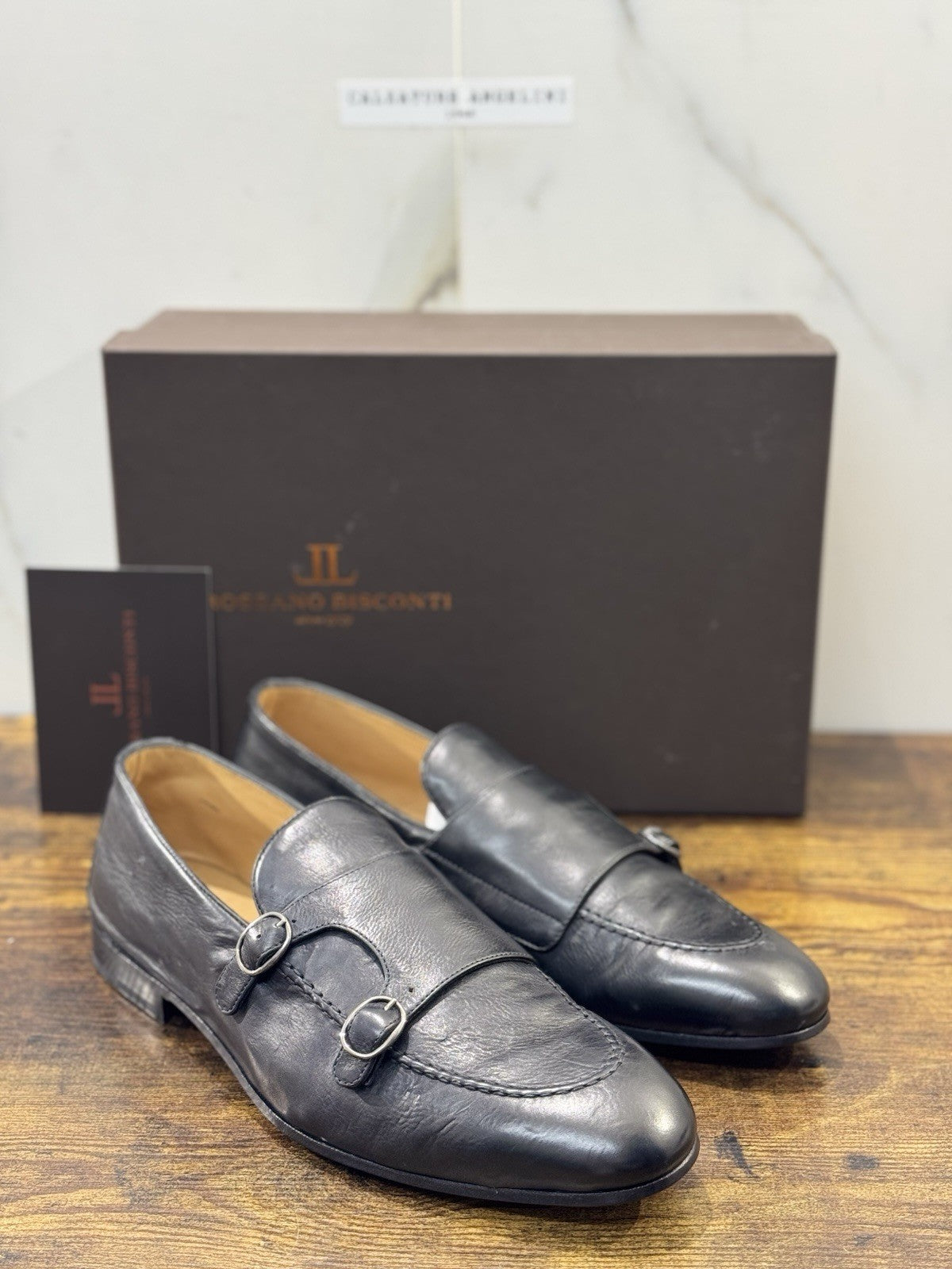 Rossano Bisconti Mocasisno  Uomo Doppia Fibbia Nero   Fully Made In Italy 44