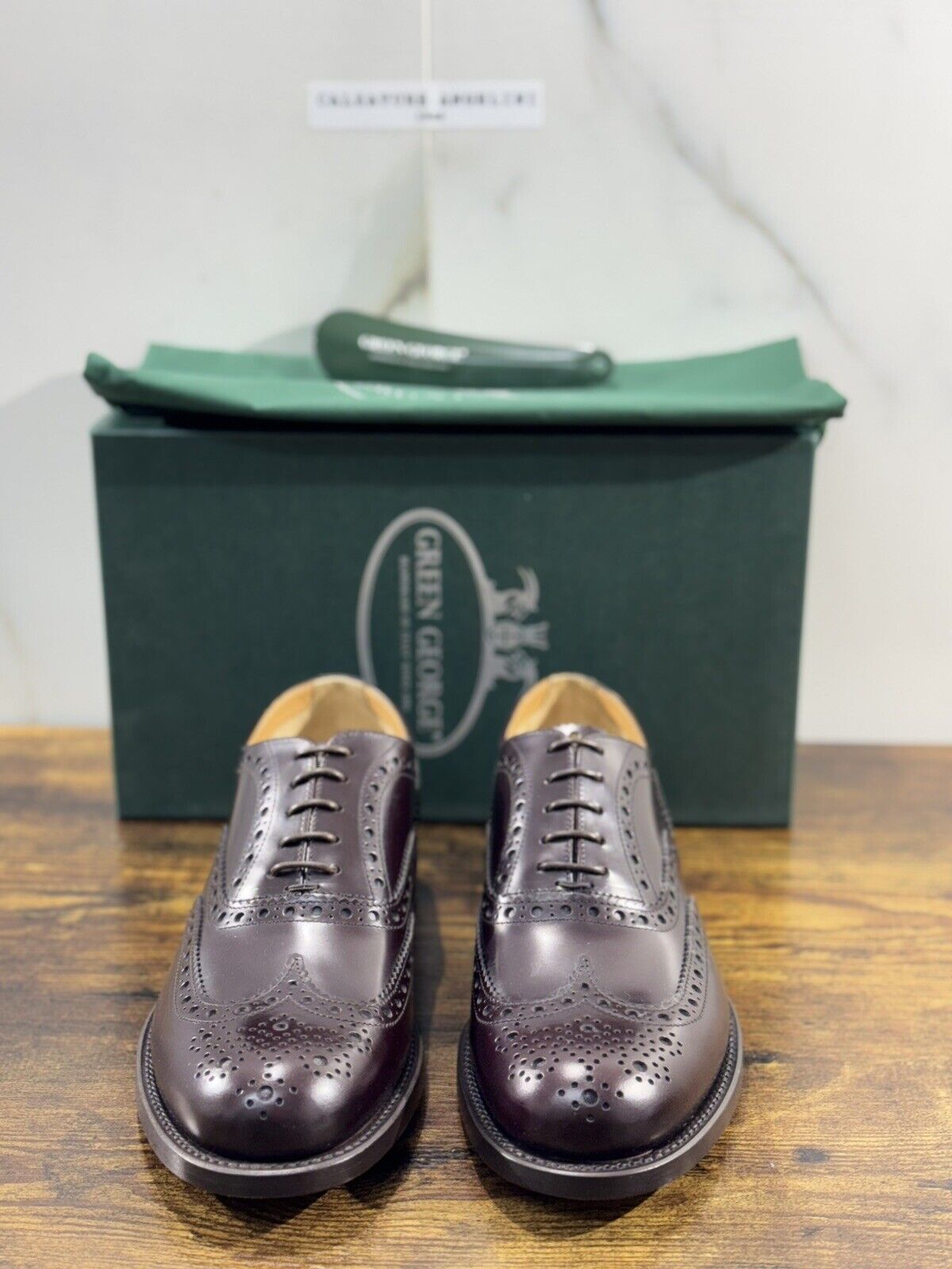 Green George derby   Brogue Bordo’ Pelle  luxury men  Doppio Cuoio 41