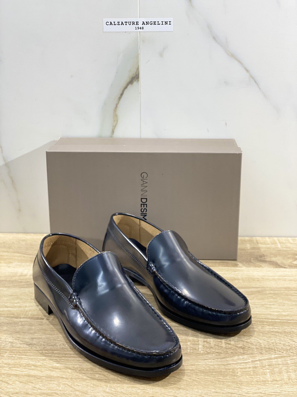 Gianni De Simone Mocassino Uomo Pelle Blu Polish Made In Italy 44